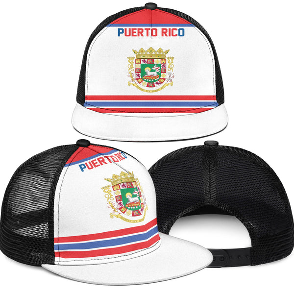 Puerto Rico Trucker Hat Flag & Coat Of Arms Hockey Style