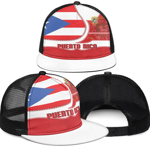 Puerto Rico Trucker Hat Flag & Coat Of Arms Leather Style