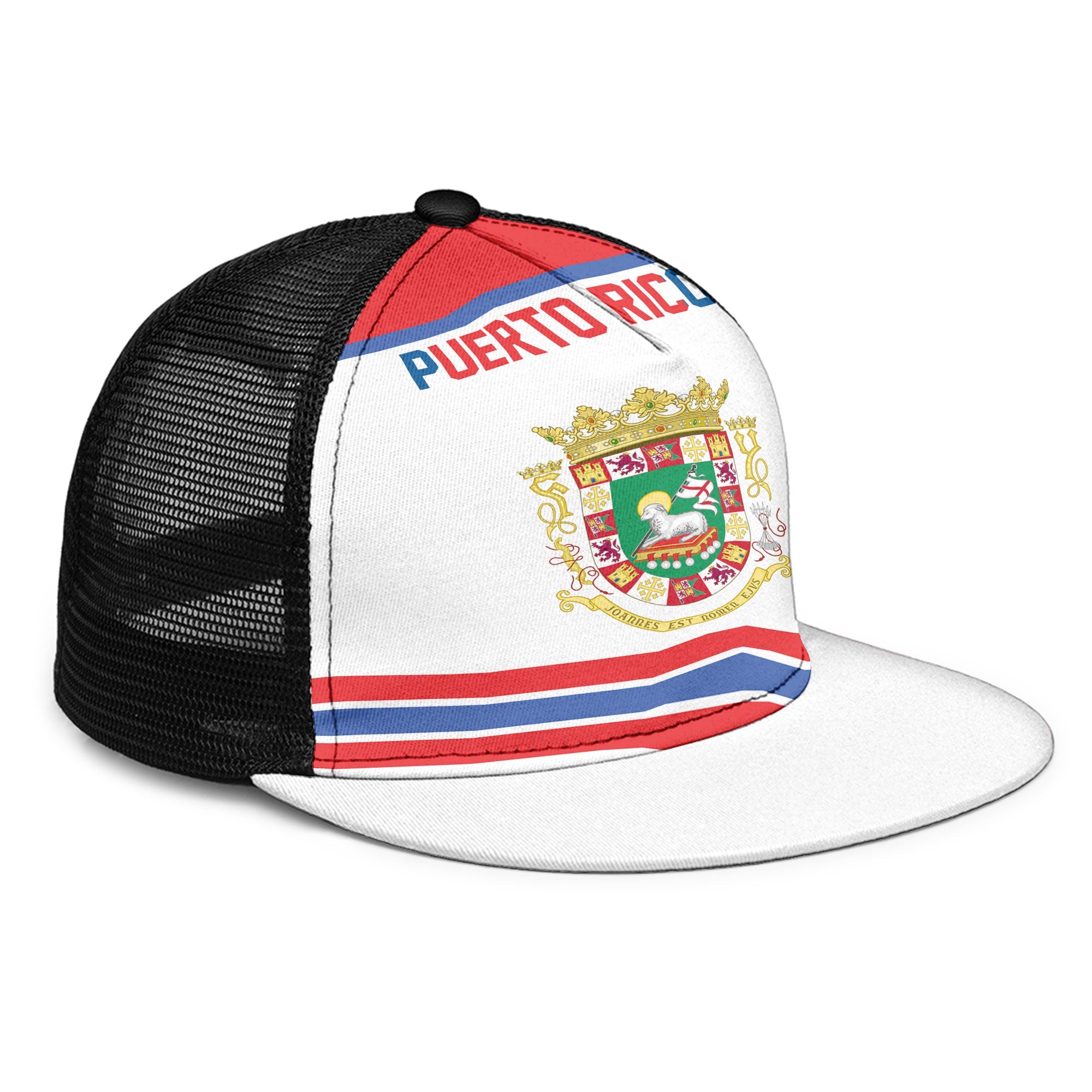 Puerto Rico Trucker Hat Flag & Coat Of Arms Hockey Style