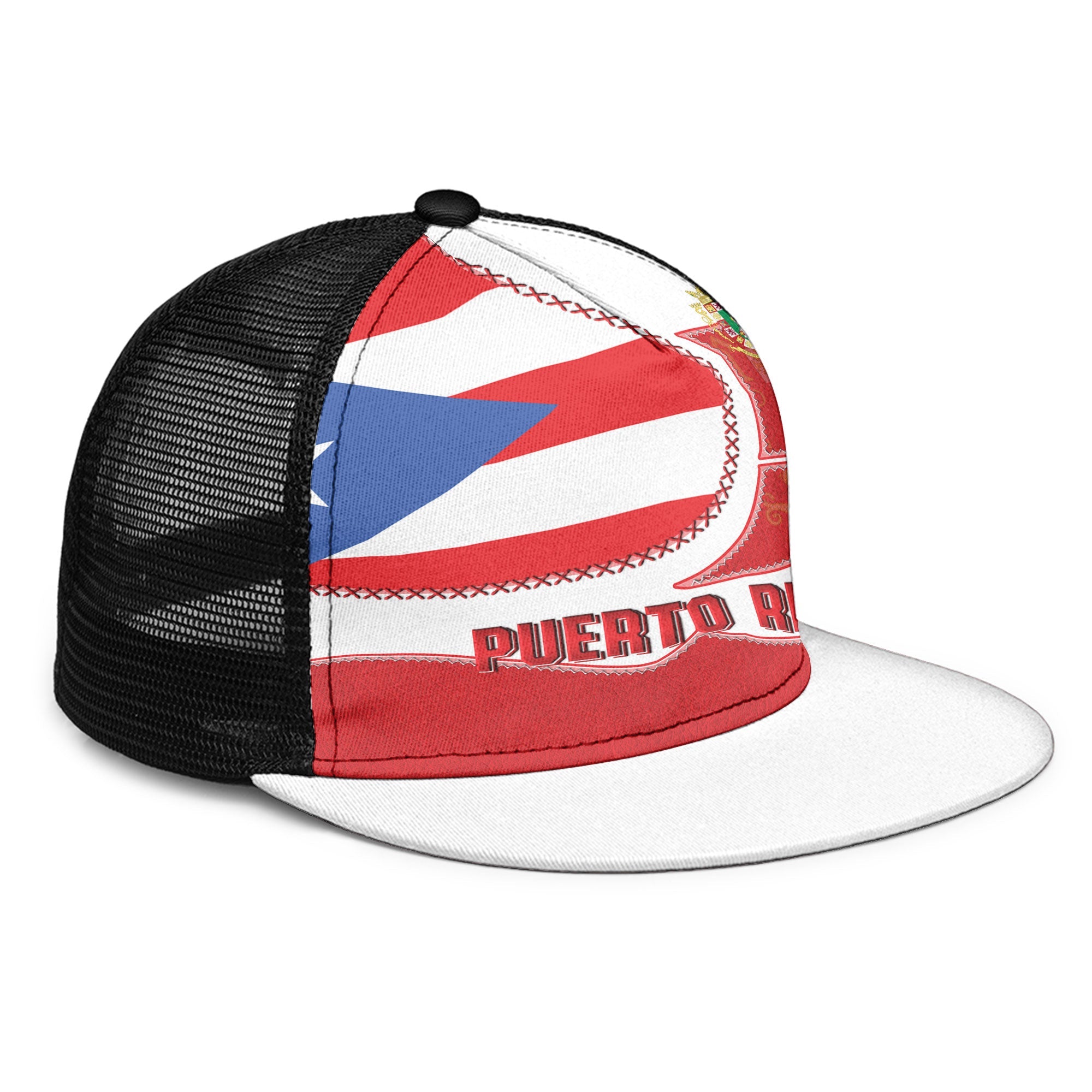 Puerto Rico Trucker Hat Flag & Coat Of Arms Leather Style