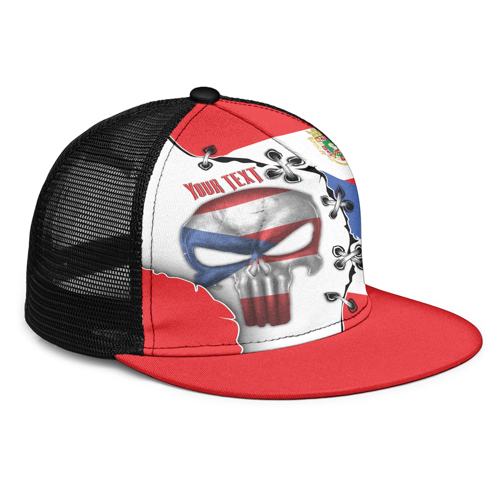 Puerto Rico Trucker Hat Flag & Coat Of Arms Skull Style