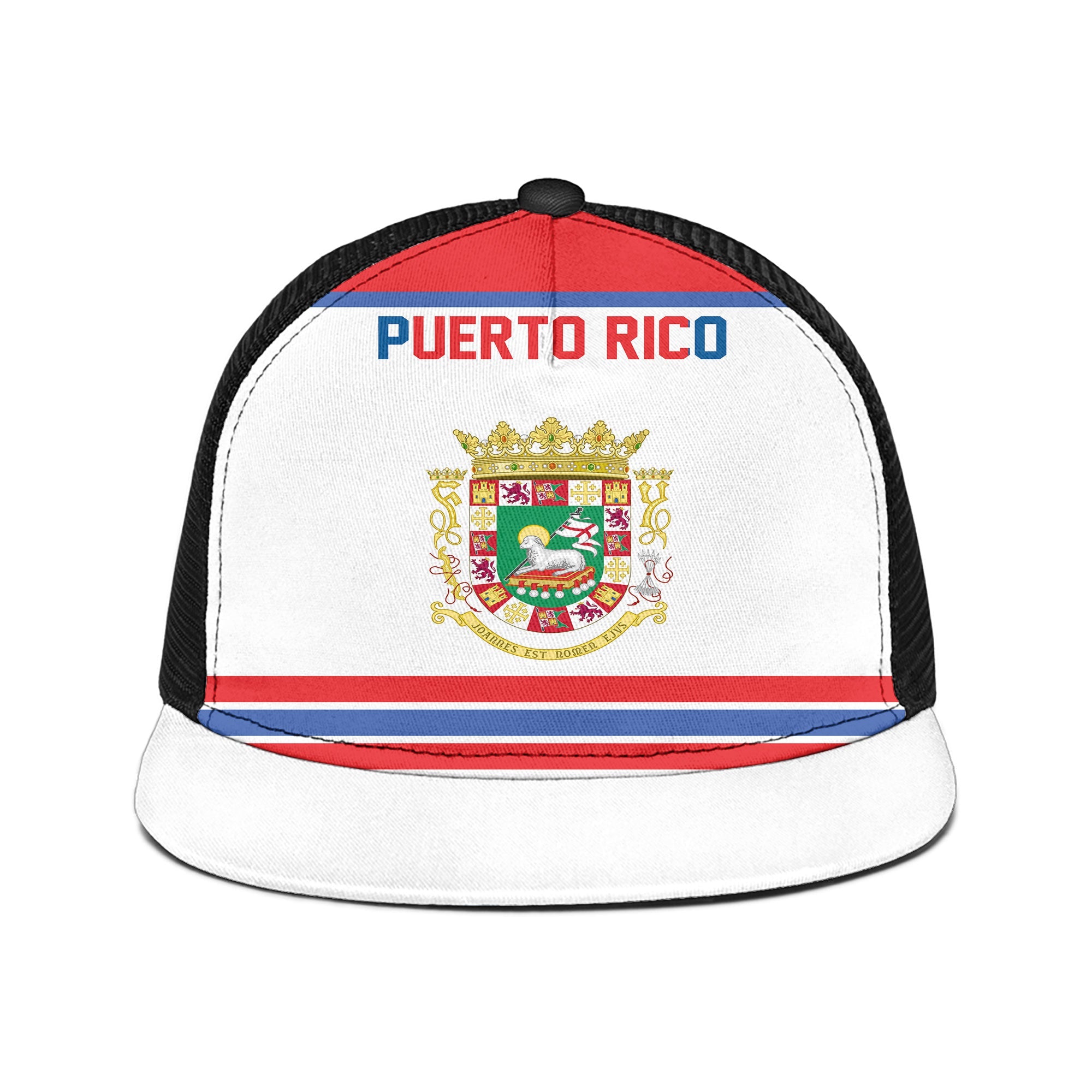 Puerto Rico Trucker Hat Flag & Coat Of Arms Hockey Style