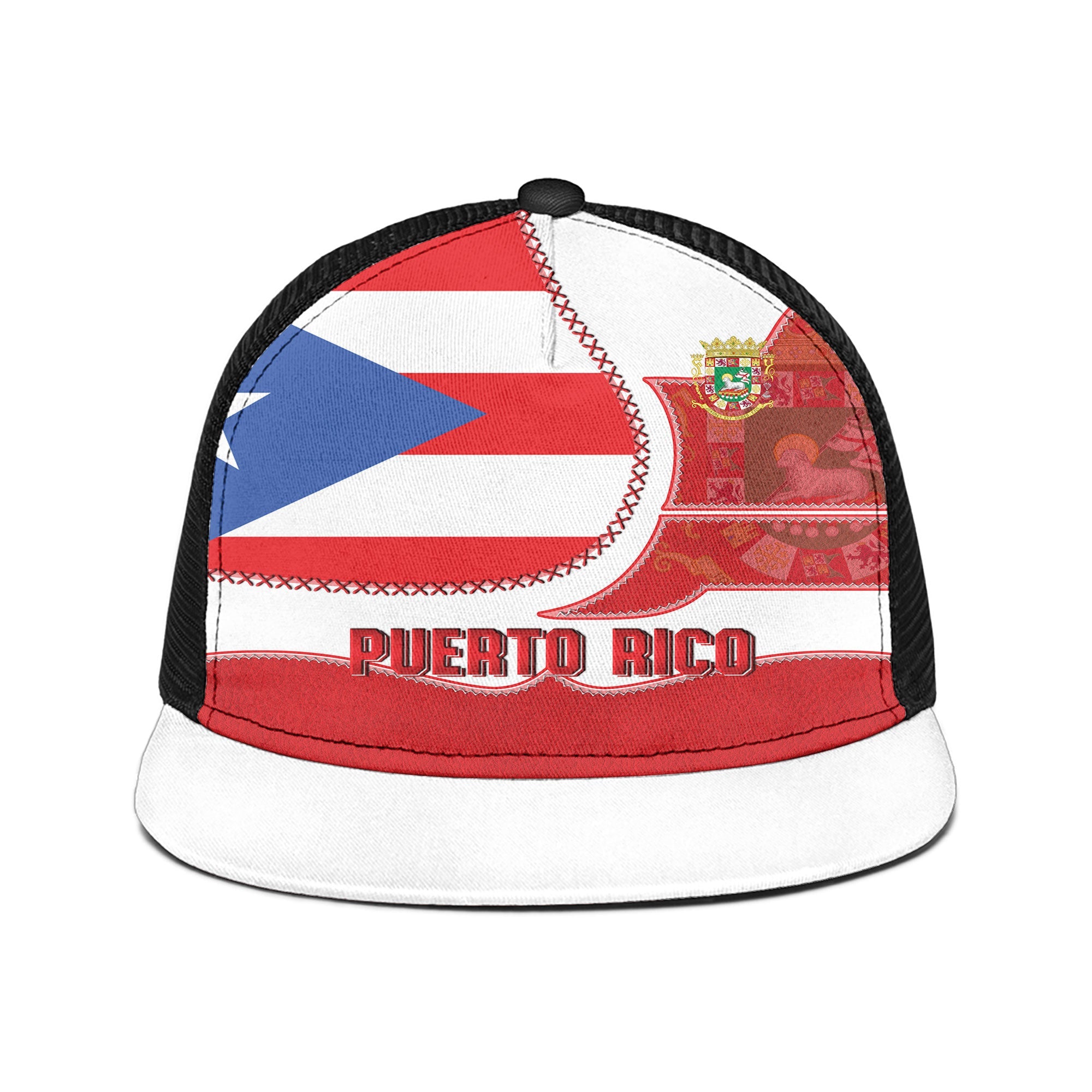 Puerto Rico Trucker Hat Flag & Coat Of Arms Leather Style