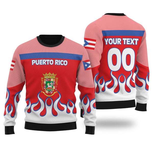 Puerto Rico Ugly Sweater Flag & Coat Of Arms Fire Hockey Style