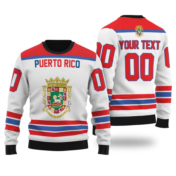 Puerto Rico Ugly Sweater Flag & Coat Of Arms Hockey Style