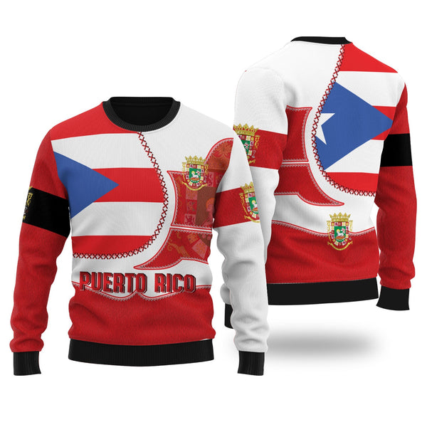 Puerto Rico Ugly Sweater Flag & Coat Of Arms Leather Style