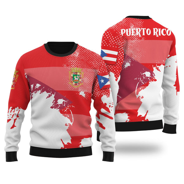 Puerto Rico Ugly Sweater Flag & Coat Of Arms Paint Style