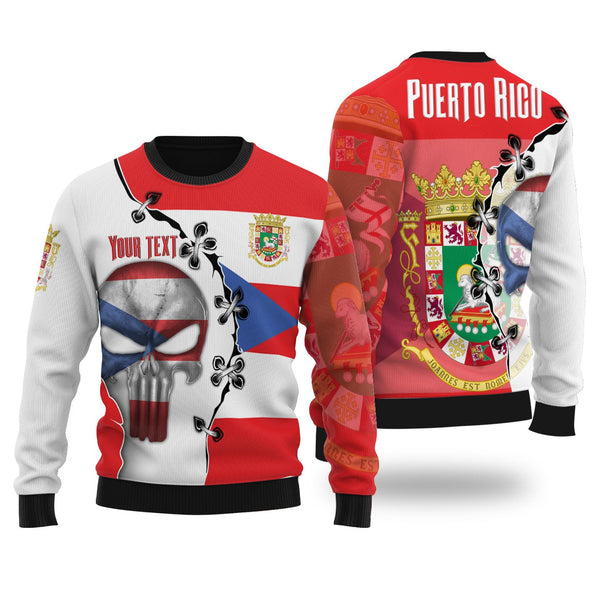 Puerto Rico Ugly Sweater Flag & Coat Of Arms Skull Style