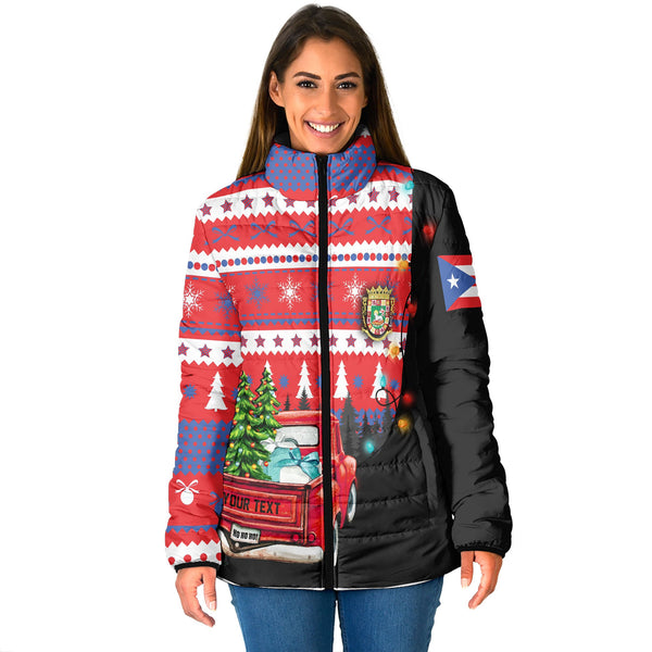 Puerto Rico Women Padded Jacket Coat Of Arms Christmas Style