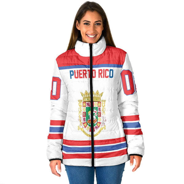 Puerto Rico Women Padded Jacket Flag & Coat Of Arms Hockey Style