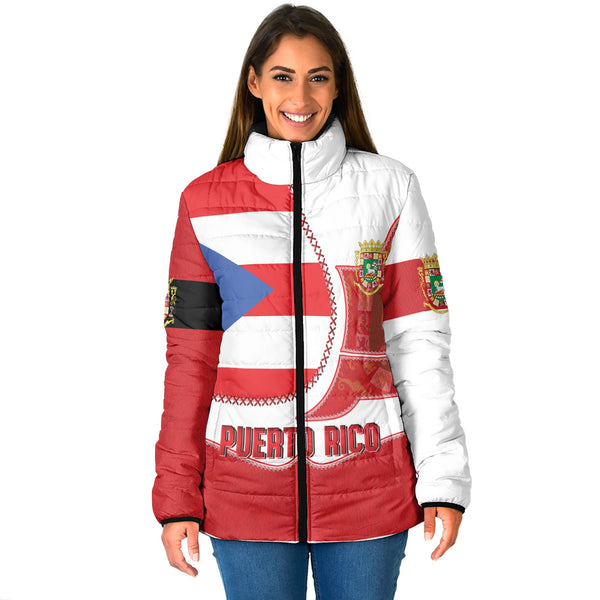 Puerto Rico Women Padded Jacket Flag & Coat Of Arms Leather Style