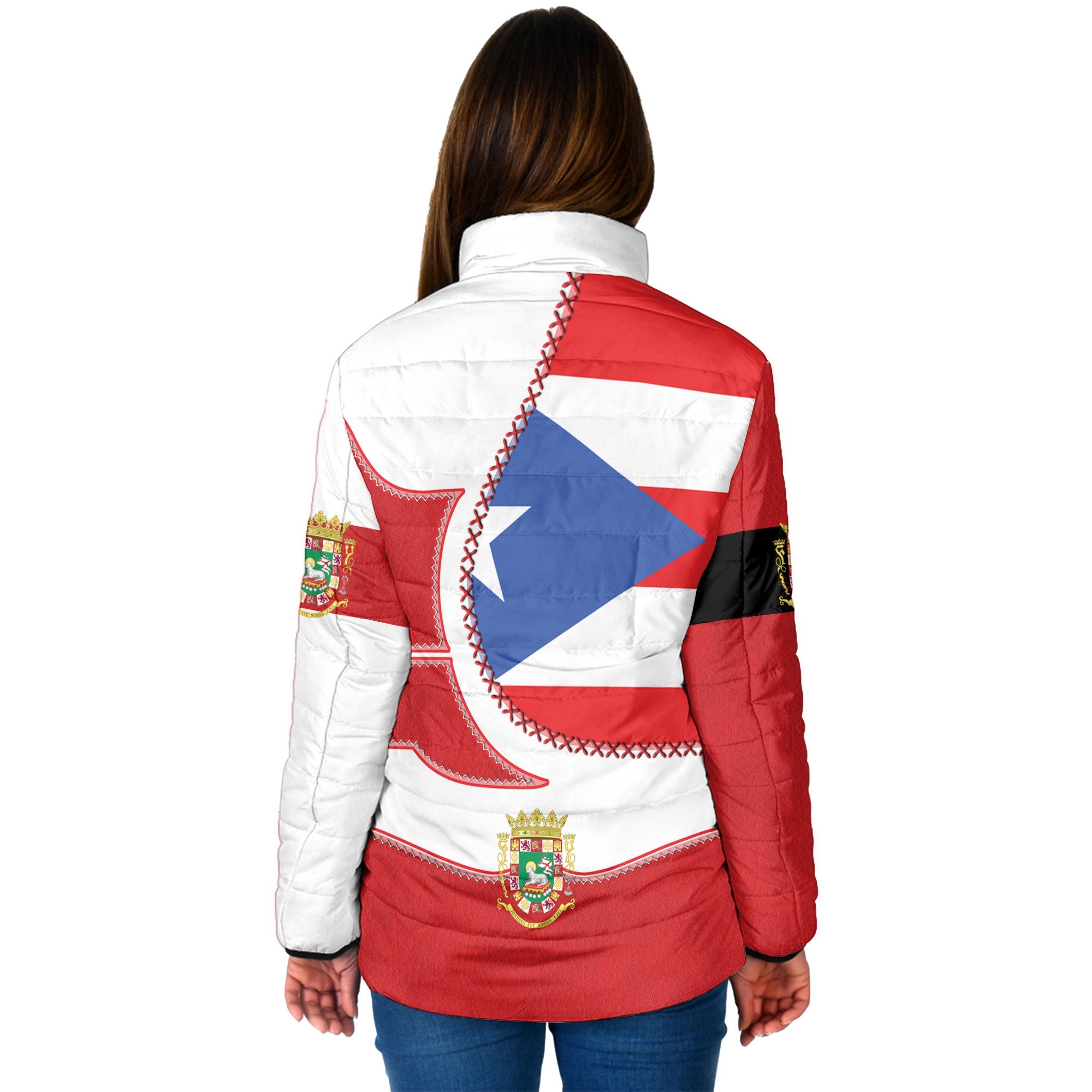 Puerto Rico Women Padded Jacket Flag & Coat Of Arms Leather Style