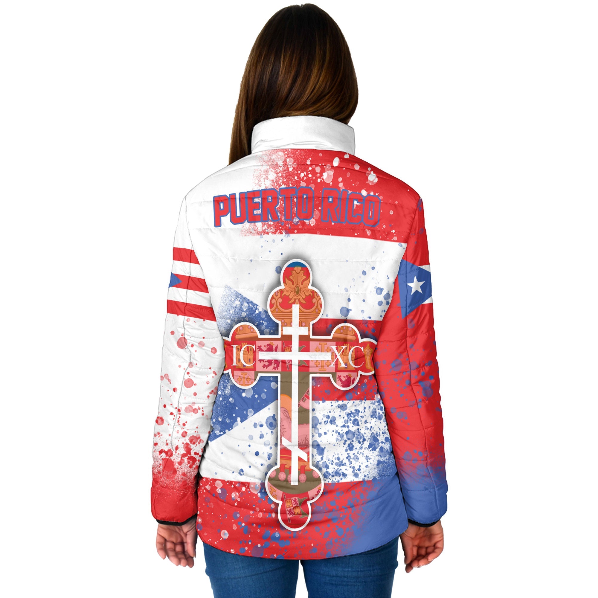 Puerto Rico Women Padded Jacket Flag & Coat Of Arms Orthodox Style