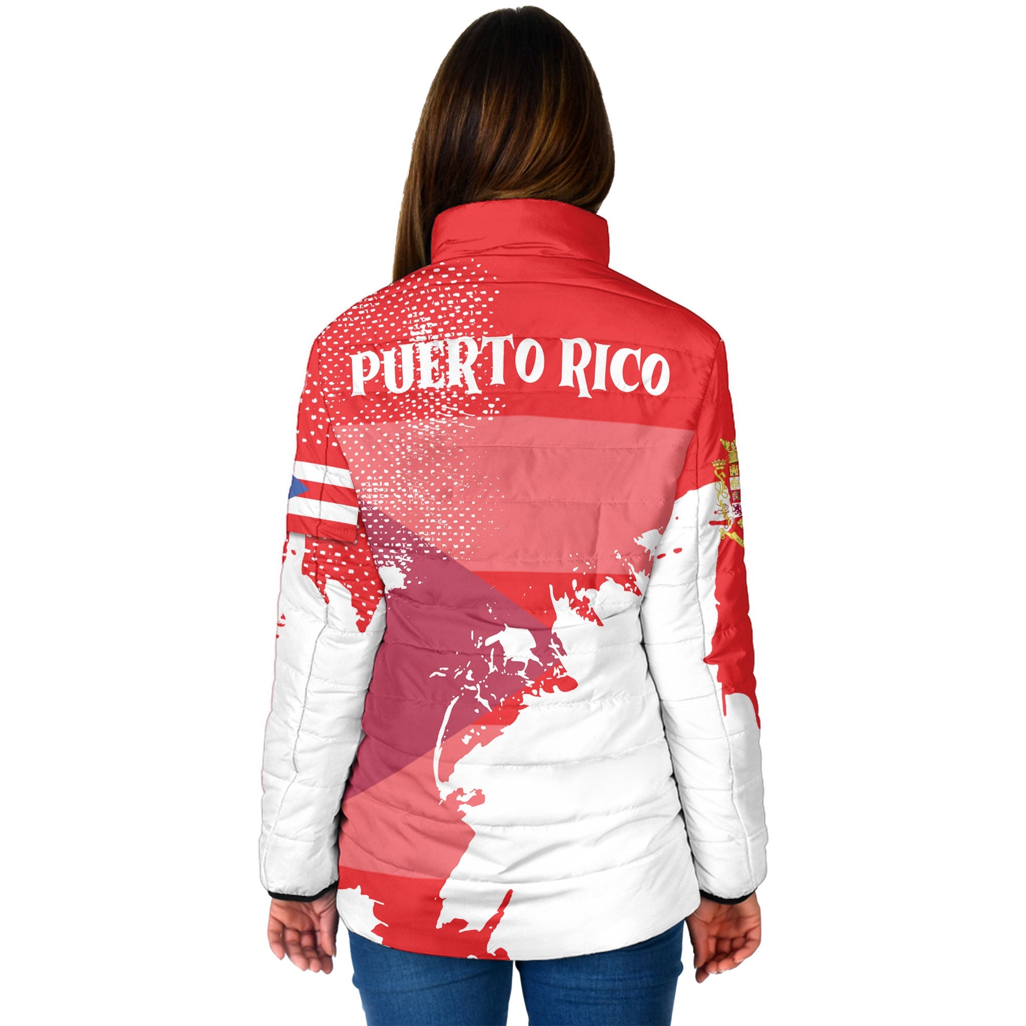 Puerto Rico Women Padded Jacket Flag & Coat Of Arms Paint Style