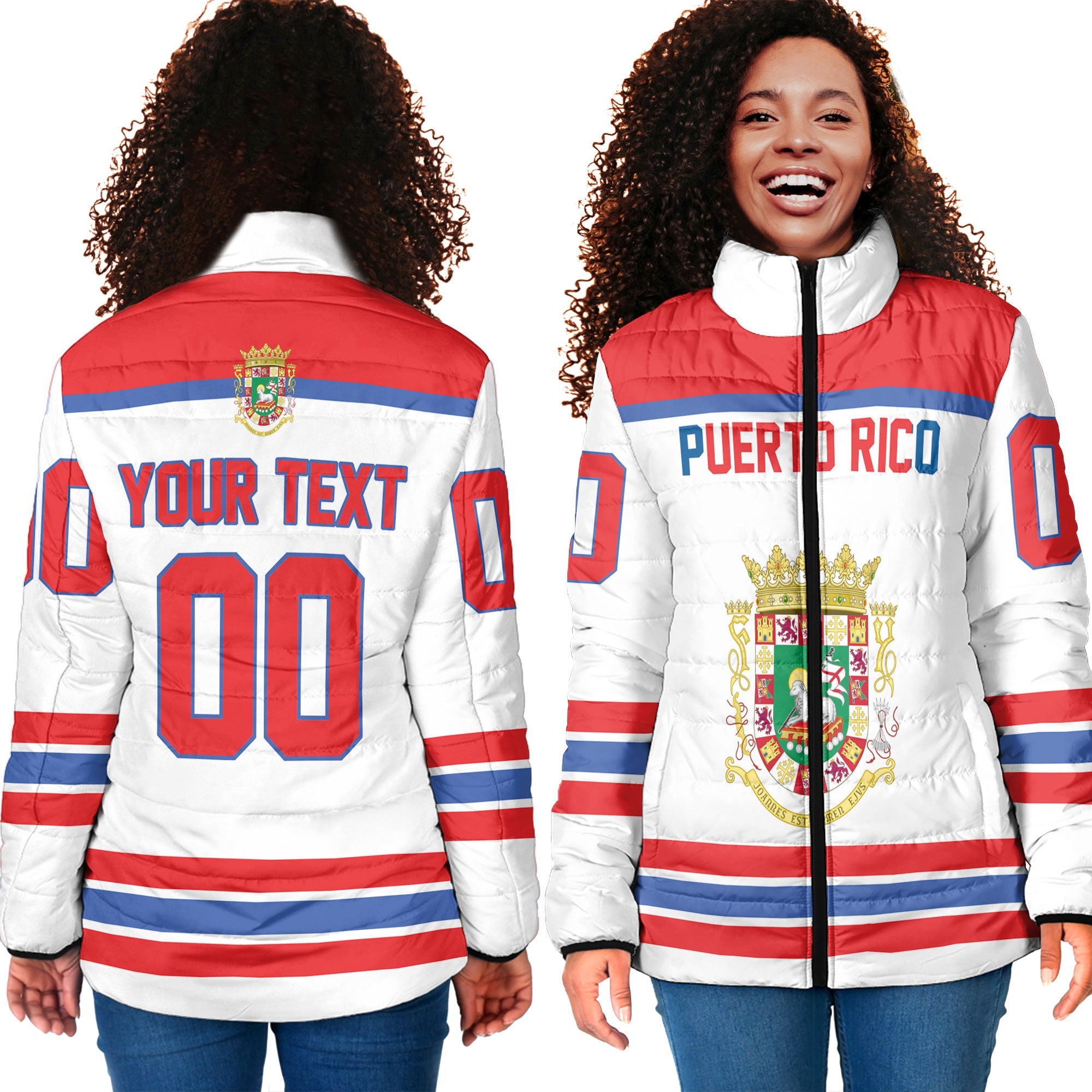 Puerto Rico Women Padded Jacket Flag & Coat Of Arms Hockey Style