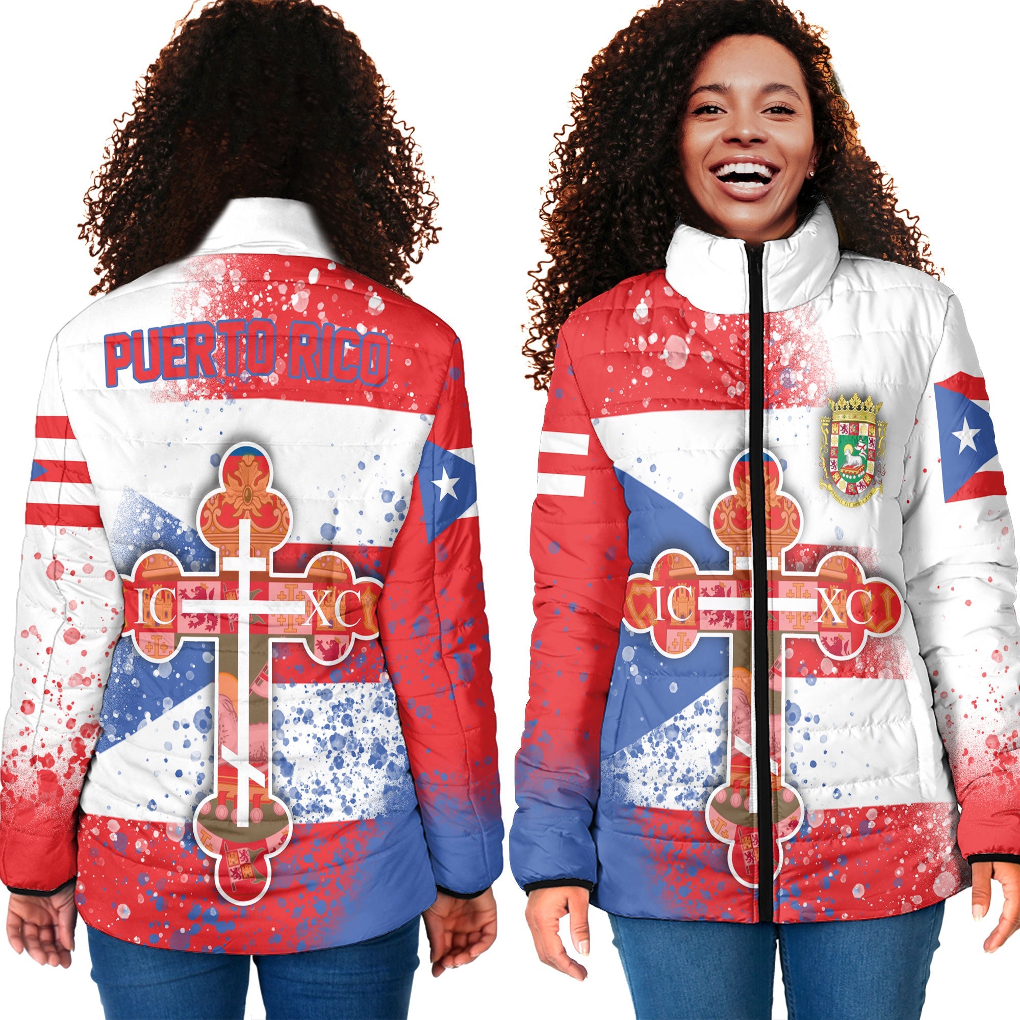 Puerto Rico Women Padded Jacket Flag & Coat Of Arms Orthodox Style