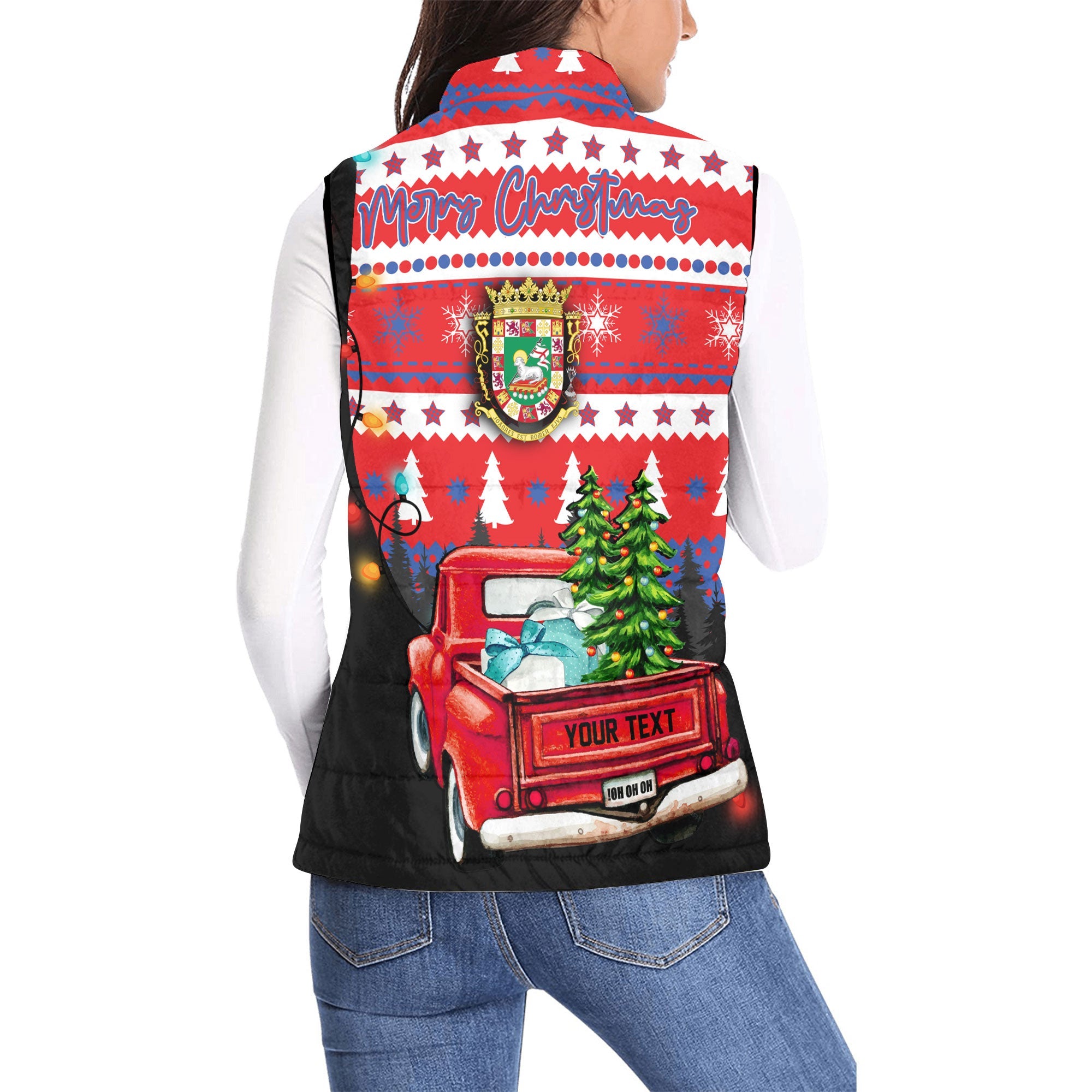 Puerto Rico Women Padded Jacket Vest Coat Of Arms Christmas Style