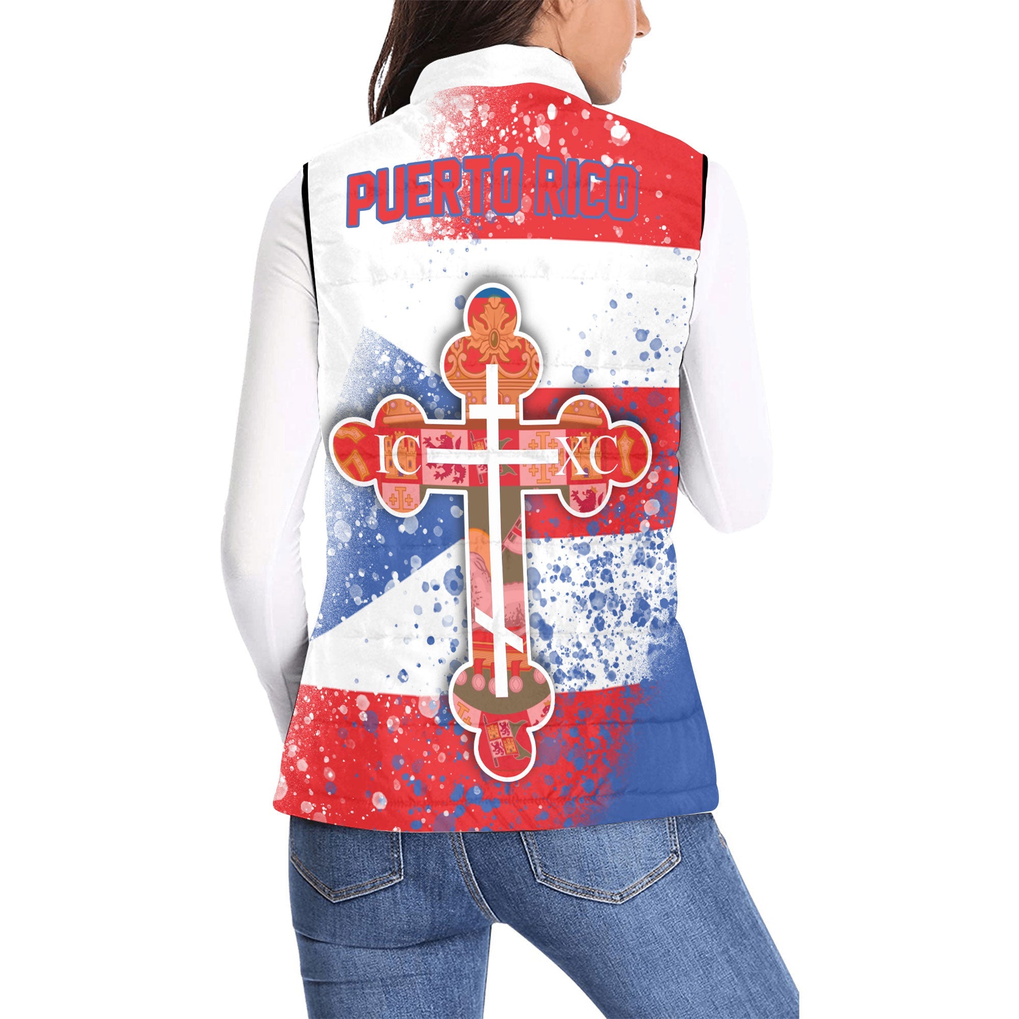 Puerto Rico Women Padded Jacket Vest Flag & Coat Of Arms Orthodox Style