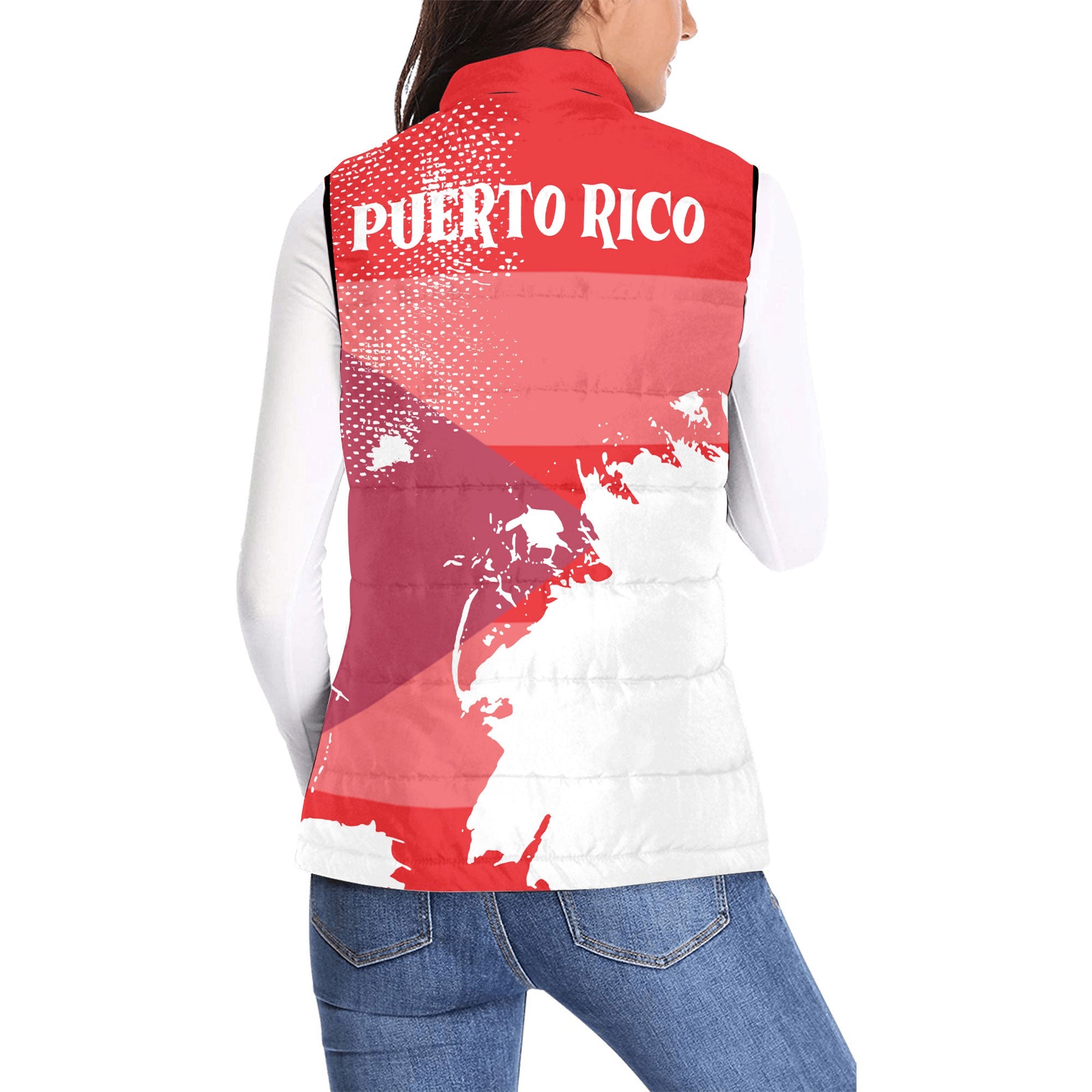 Puerto Rico Women Padded Jacket Vest Flag & Coat Of Arms Paint Style