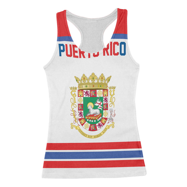 Puerto Rico Women Tank Top Flag & Coat Of Arms Hockey Style