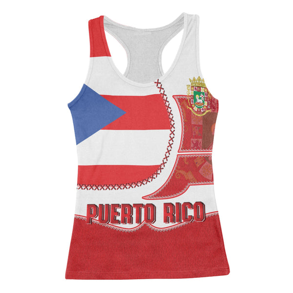 Puerto Rico Women Tank Top Flag & Coat Of Arms Leather Style