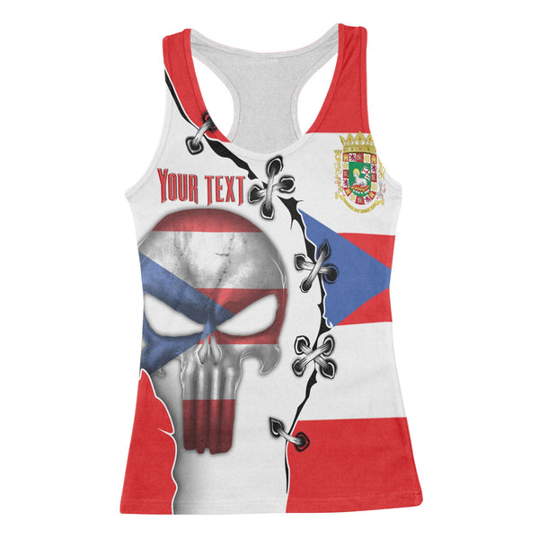 Puerto Rico Women Tank Top Flag & Coat Of Arms Skull Style