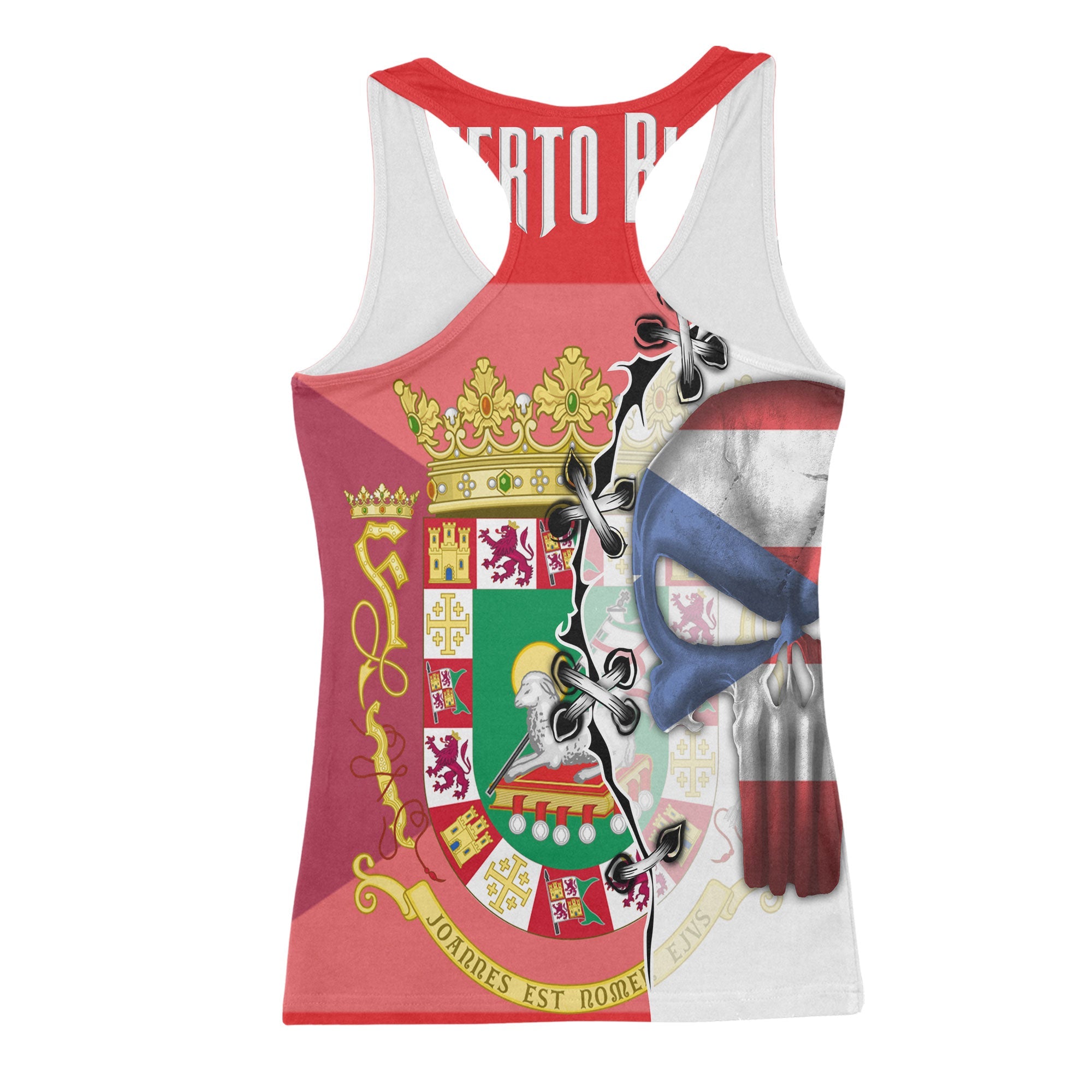 Puerto Rico Women Tank Top Flag & Coat Of Arms Skull Style