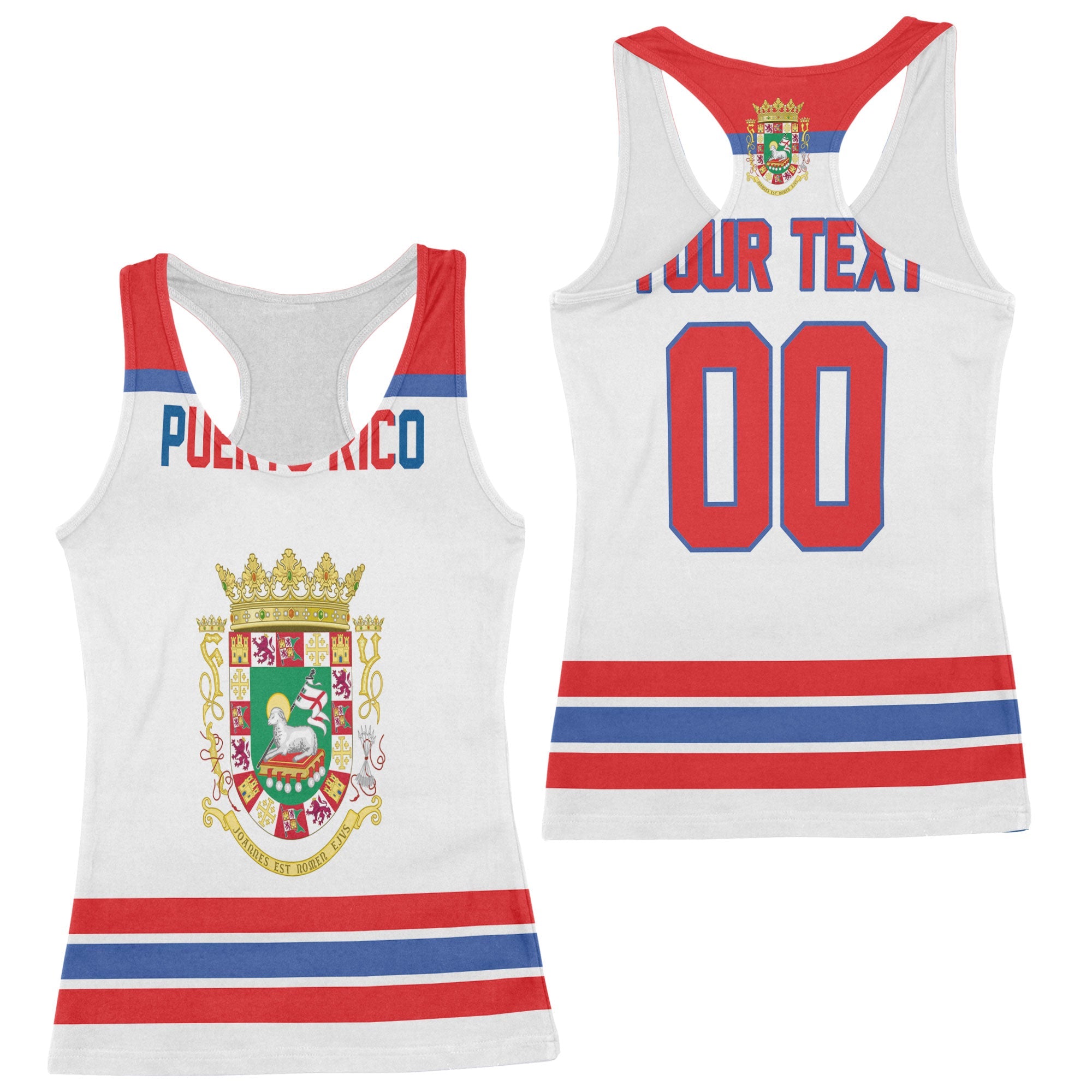 Puerto Rico Women Tank Top Flag & Coat Of Arms Hockey Style