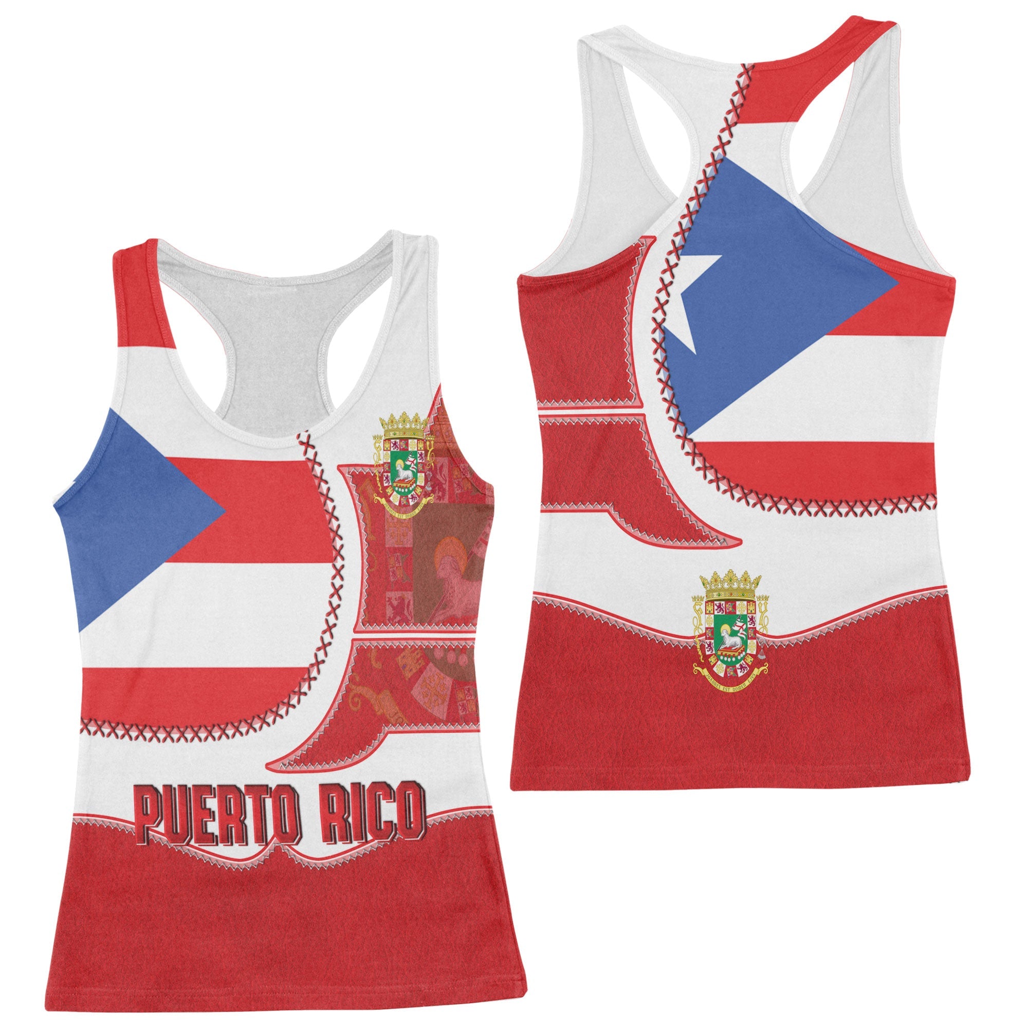 Puerto Rico Women Tank Top Flag & Coat Of Arms Leather Style