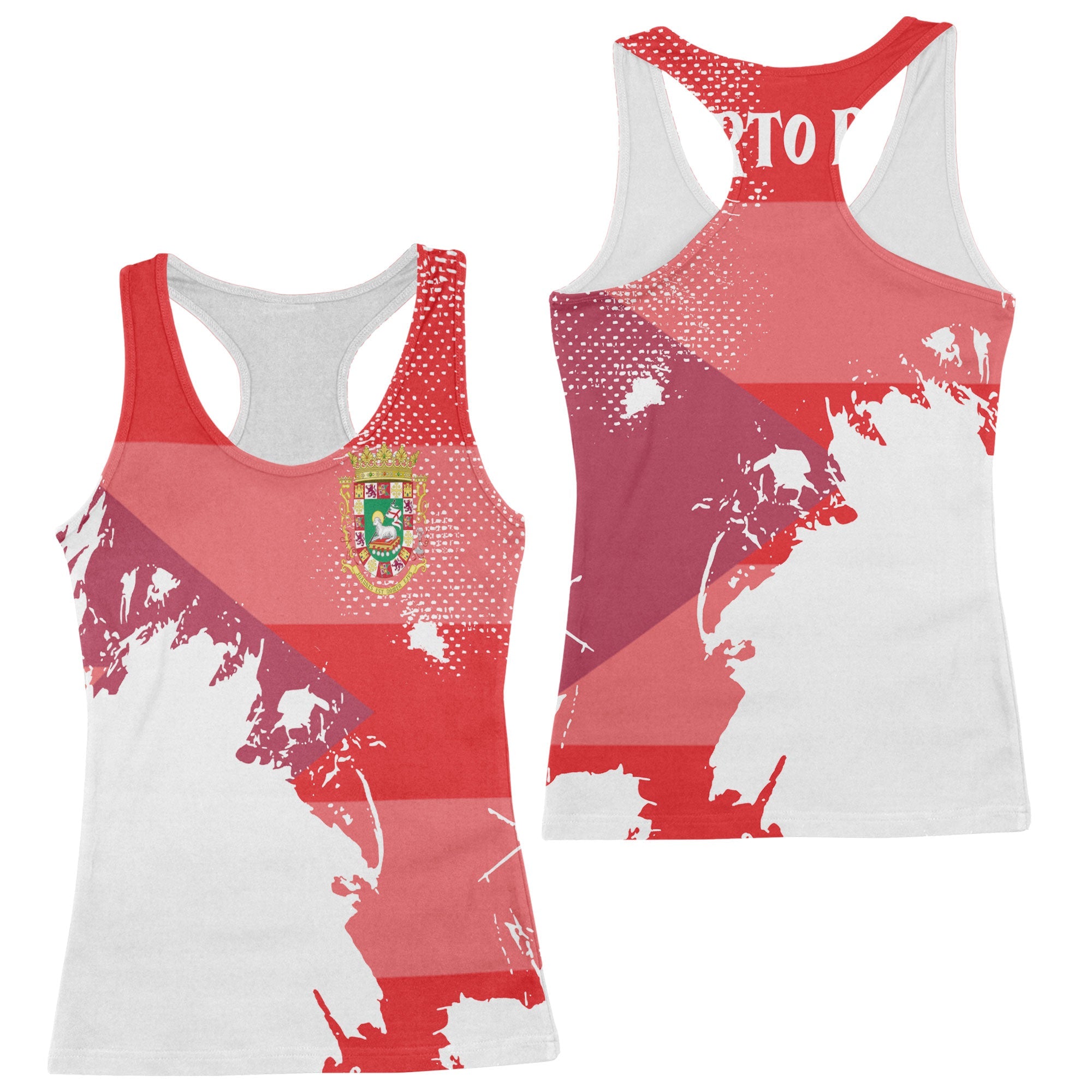 Puerto Rico Women Tank Top Flag & Coat Of Arms Paint Style