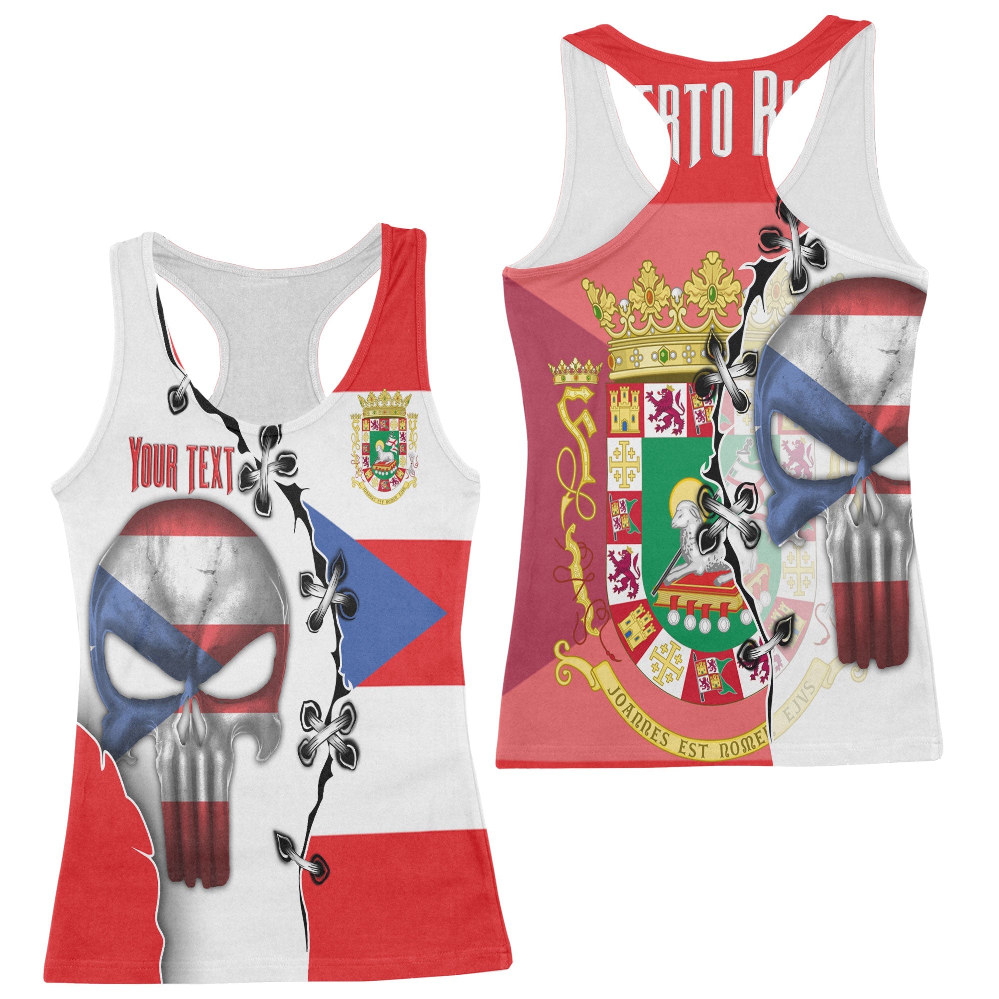 Puerto Rico Women Tank Top Flag & Coat Of Arms Skull Style