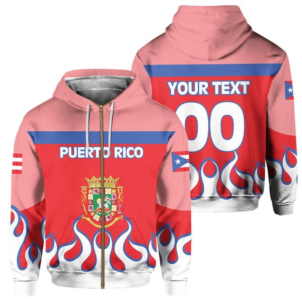 Puerto Rico Zip Hoodie Flag & Coat Of Arms Fire Hockey Style