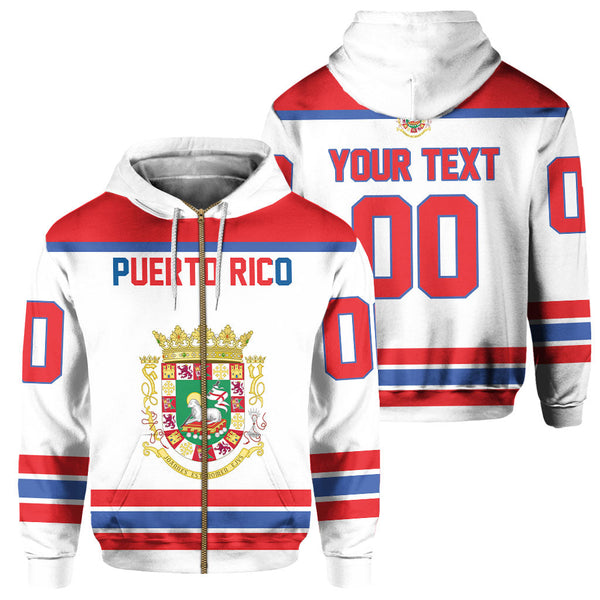 Puerto Rico Zip Hoodie Flag & Coat Of Arms Hockey Style