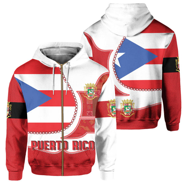 Puerto Rico Zip Hoodie Flag & Coat Of Arms Leather Style