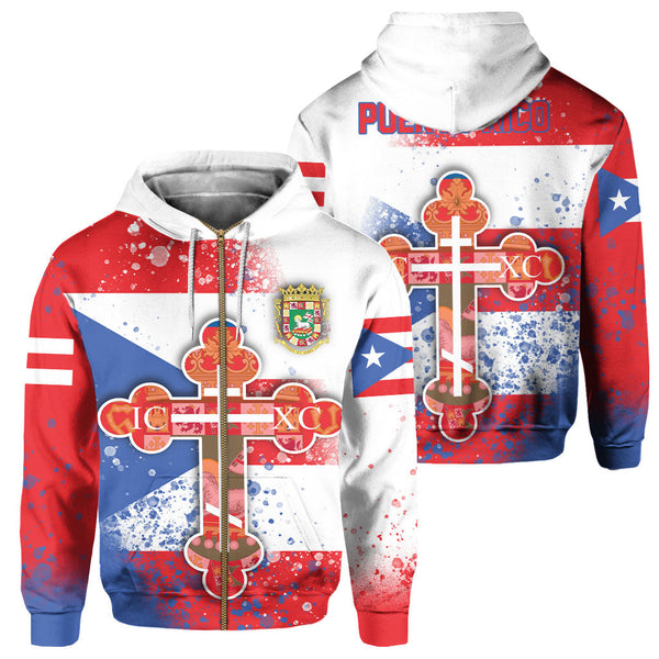 Puerto Rico Zip Hoodie Flag & Coat Of Arms Orthodox Style