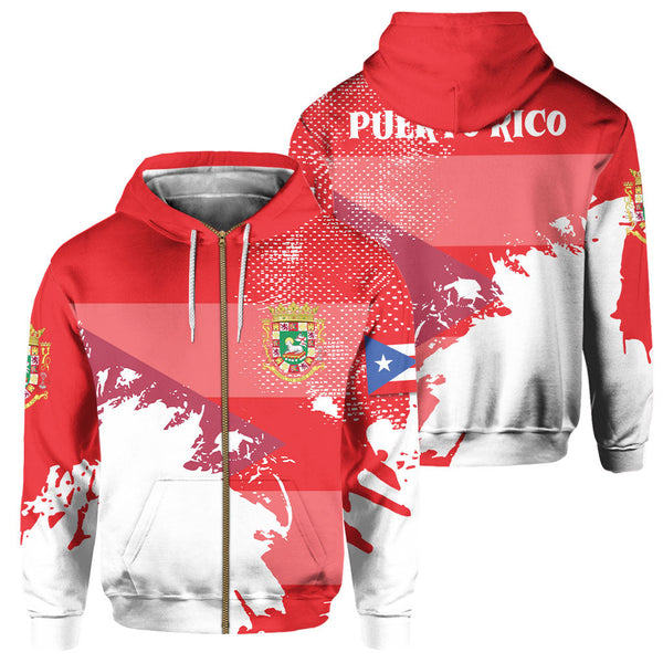 Puerto Rico Zip Hoodie Flag & Coat Of Arms Paint Style