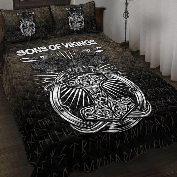 Viking Quilt Bedding Set Viking Ravens Mjolnir