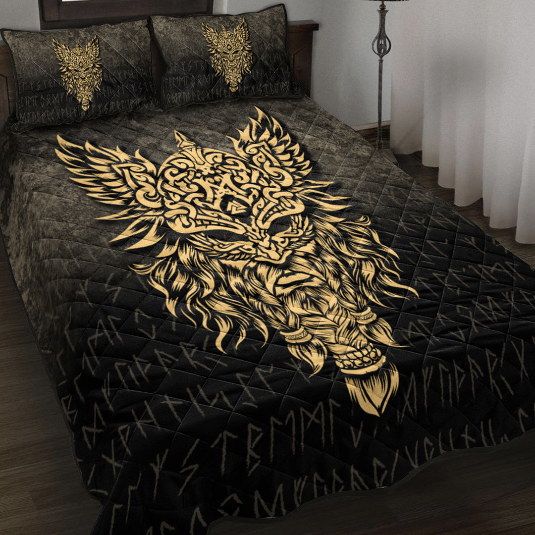 Viking Quilt Bedding Set Odin The Allfather Asgard God And Chief Of Aesir Gold Version