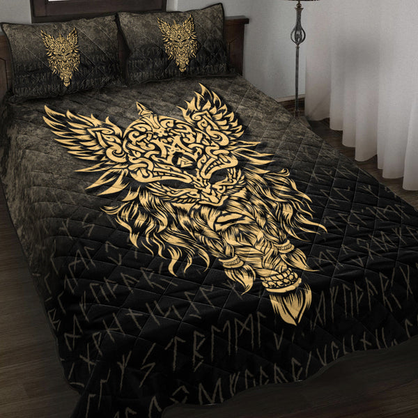 Viking Quilt Bedding Set Odin The Allfather Asgard God And Chief Of Aesir Gold Version