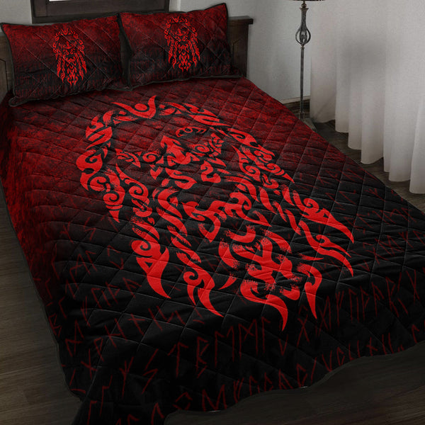 Viking Quilt Bedding Set Viking God Odin Allfather In Asgard Raven God Red Version