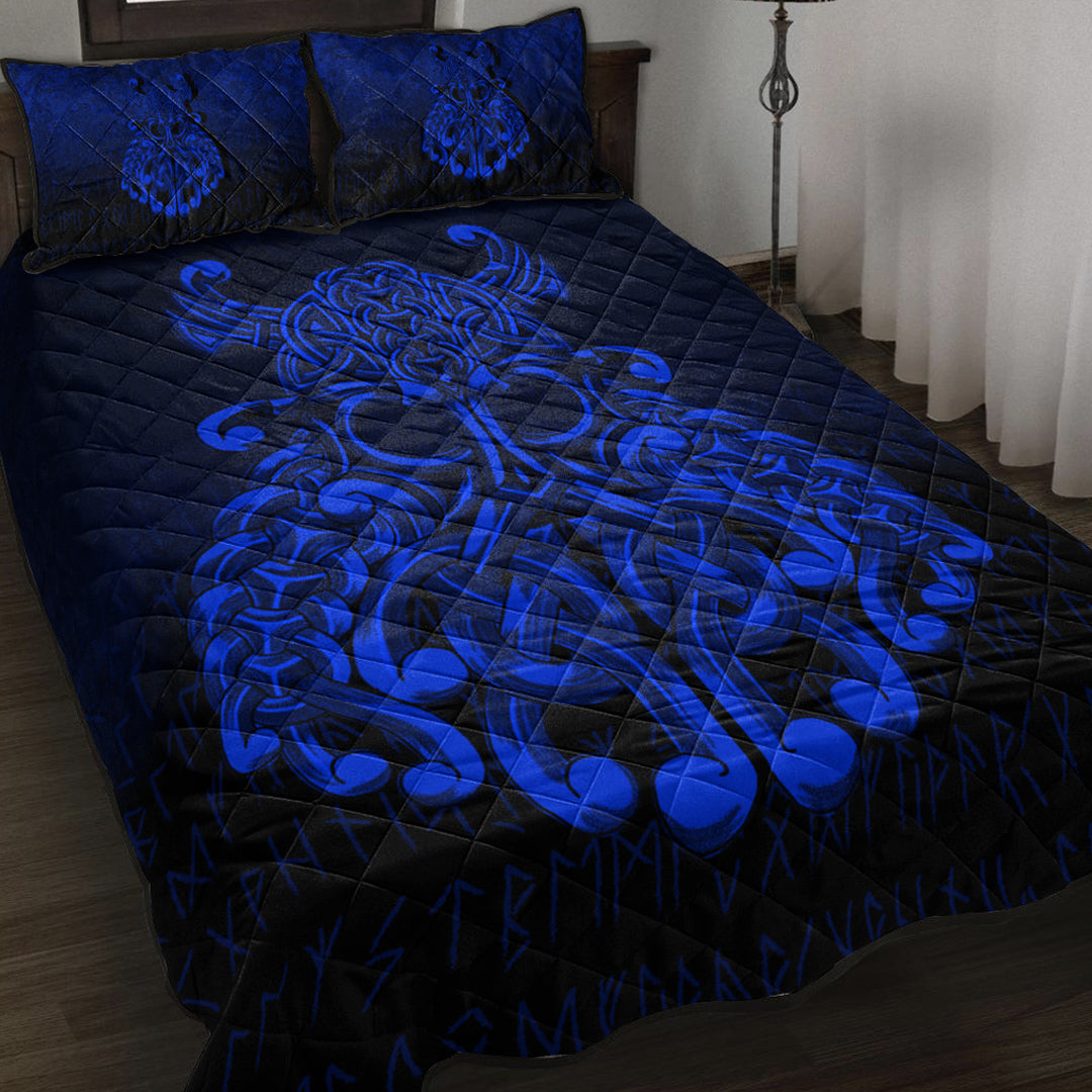 Viking Quilt Bedding Set Viking Odin Valhalla Blue Version