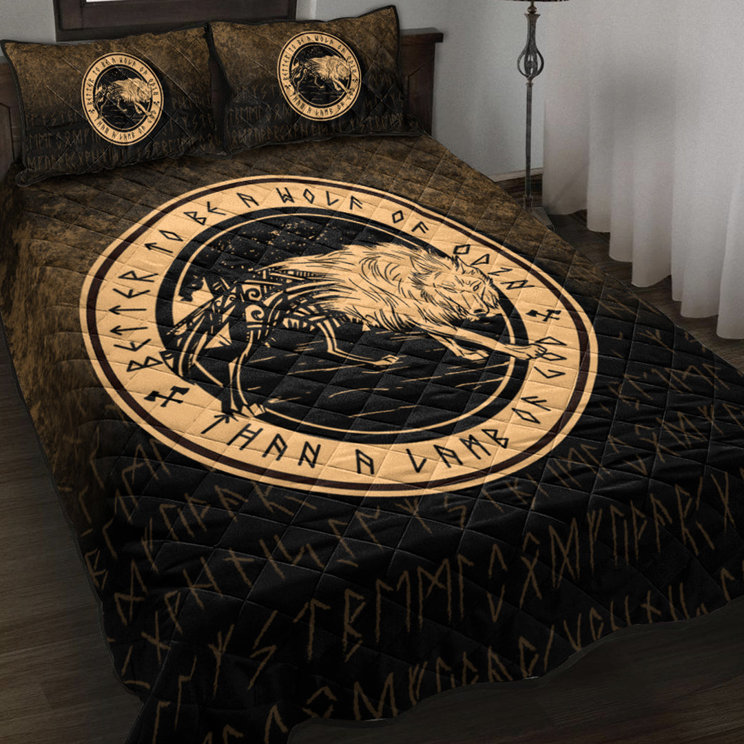 Viking Quilt Bedding Set Wolf Of Odin Gold Version