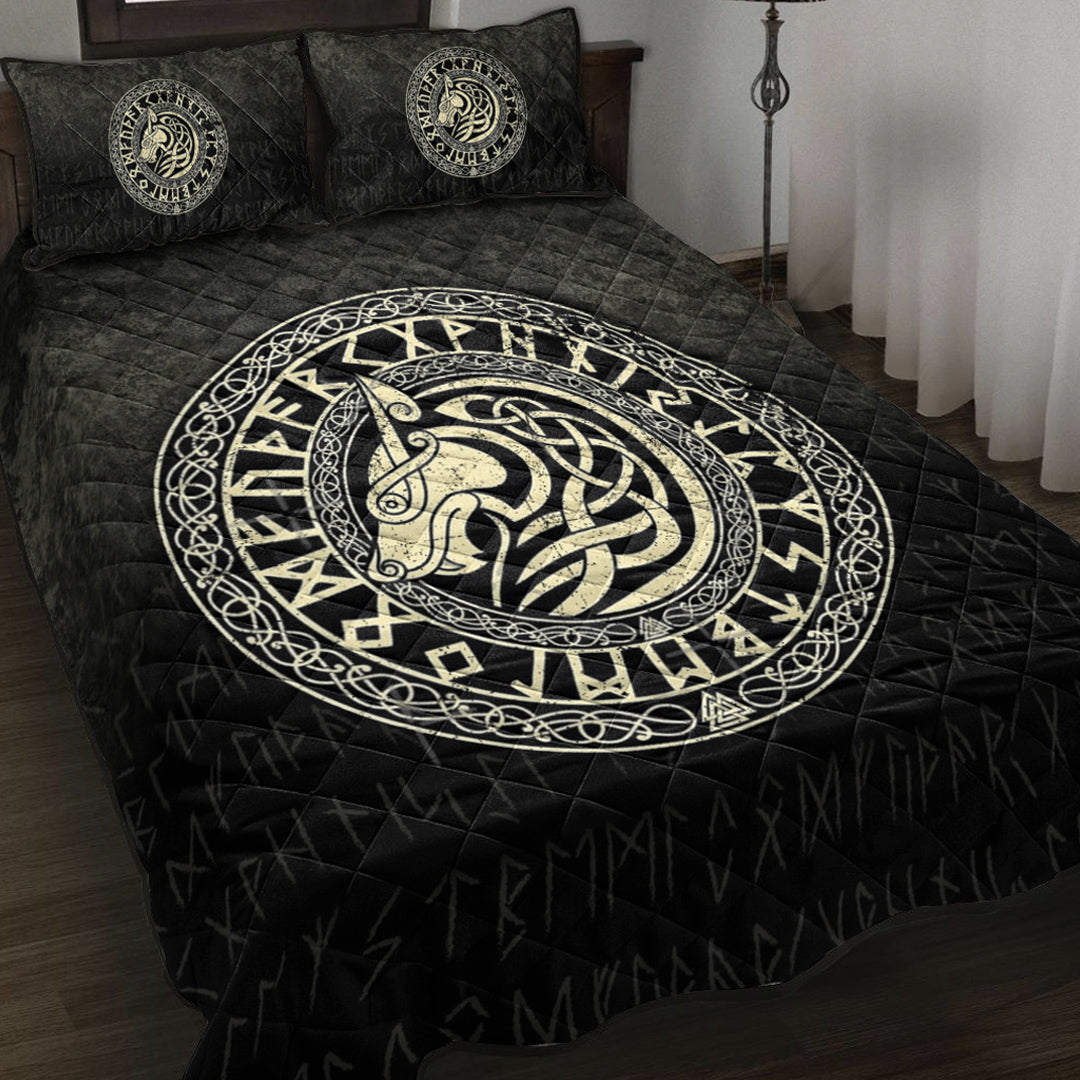 Viking Quilt Bedding Set Viking Wolf Gold Version