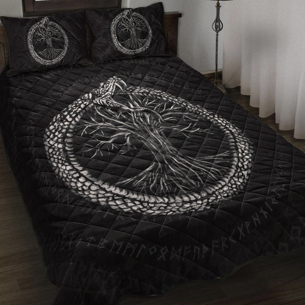 Viking Quilt Bedding Set Ouroboros with Tree of Life