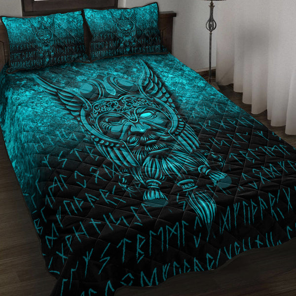 Viking Quilt Bedding Set Viking Odin Allfather In Asgard Cyan Version