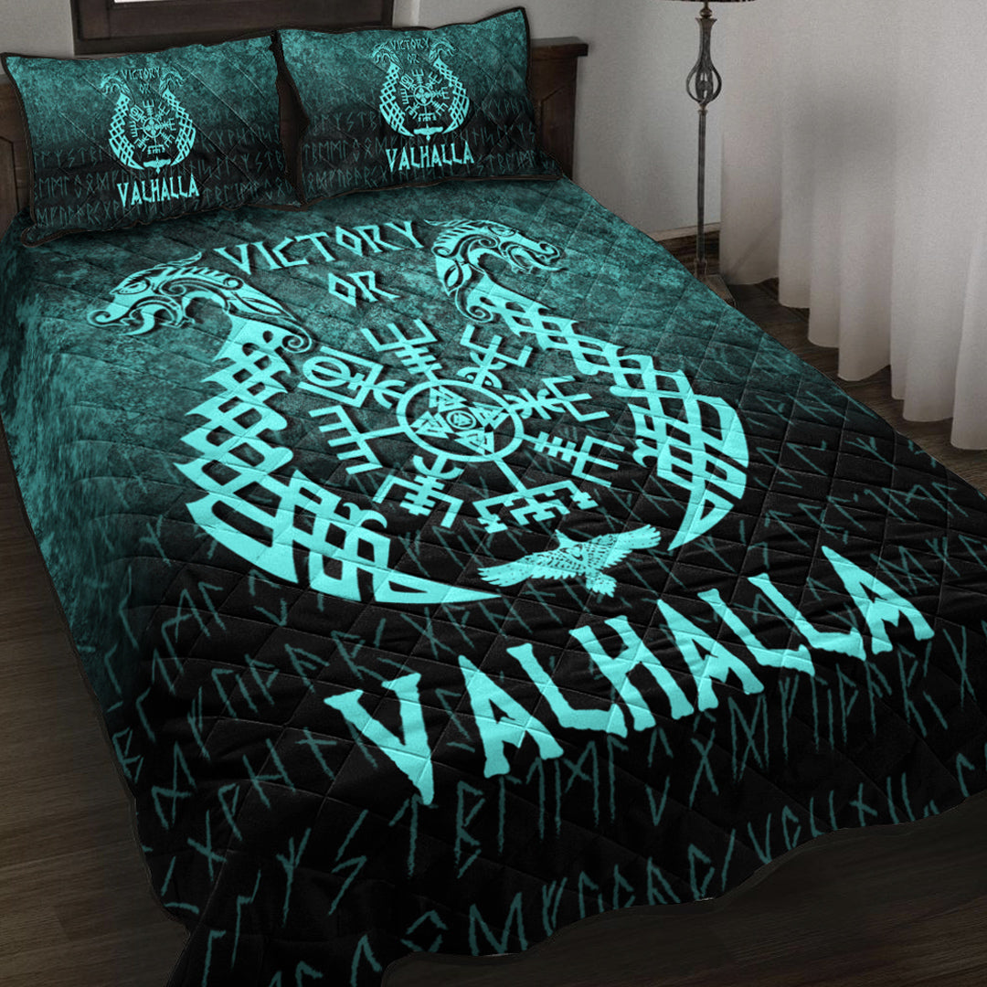 Viking Quilt Bedding Set Victory or Valhalla Cyan Version