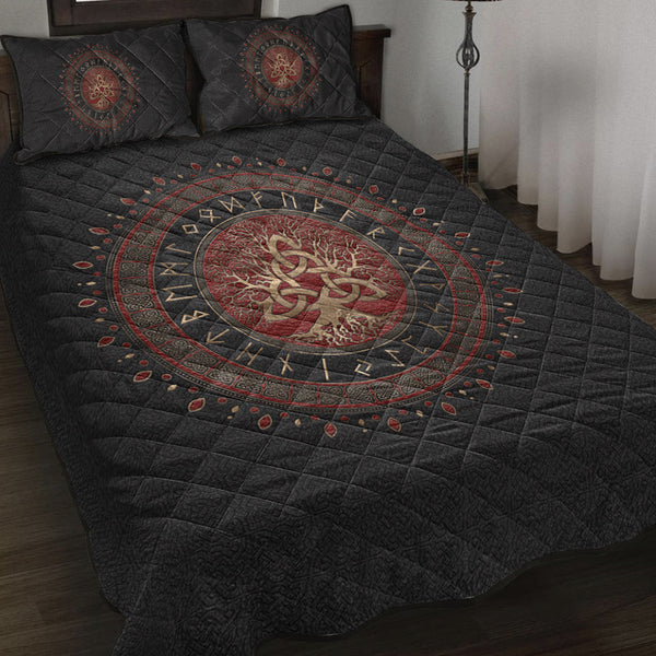 Viking Quilt Bedding Set Tree of Life with Triquetra