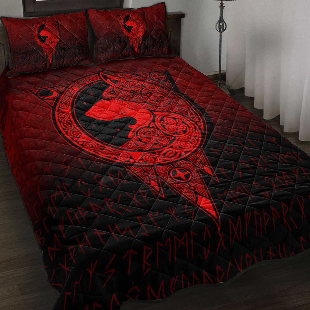 Viking Quilt Bedding Set Viking Norse Wolf Red Version