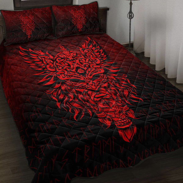 Viking Quilt Bedding Set Odin The Allfather Asgard God And Chief Of Aesir Red Version