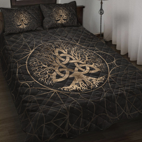 Viking Quilt Bedding Set Tree of Life Yggdrasil with Triquetra